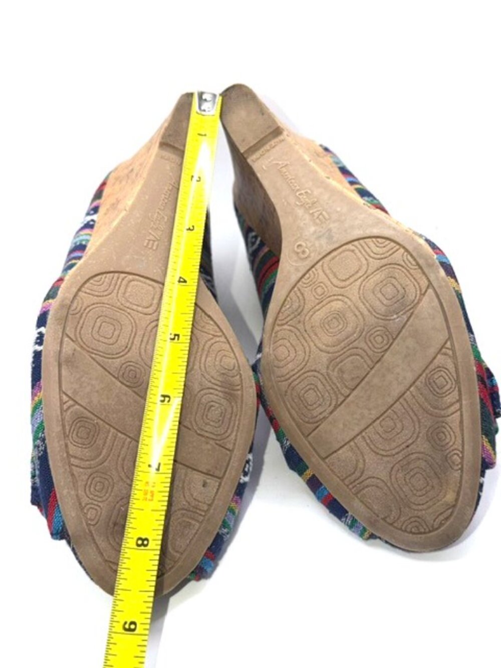 American Eagle by Payless Boho Woven Peep Toe Cork Wedges Size 8 - Picture 11 of 12
